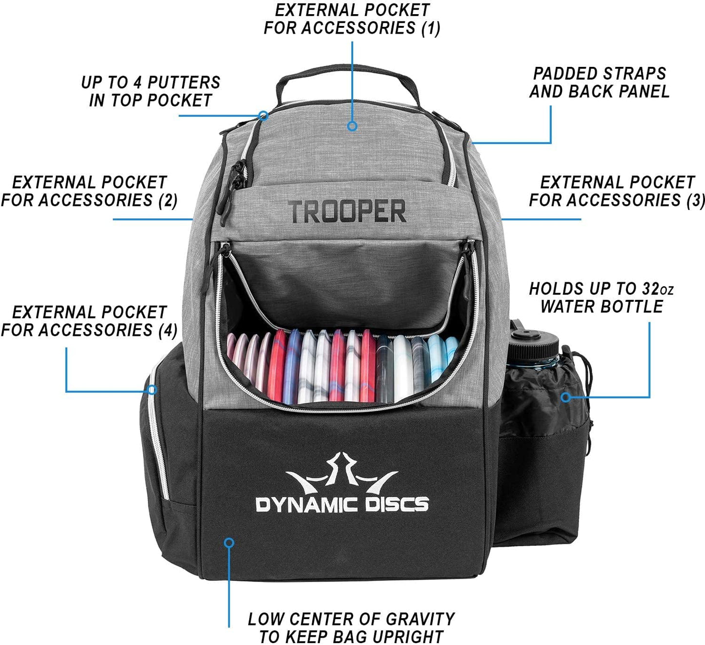 Trooper Disc Golf Backpack, Disc Golf Bag, Frisbee Golf Discs Set, Sports Bag, Lightweight & Durable, 18+ Disc Capacity