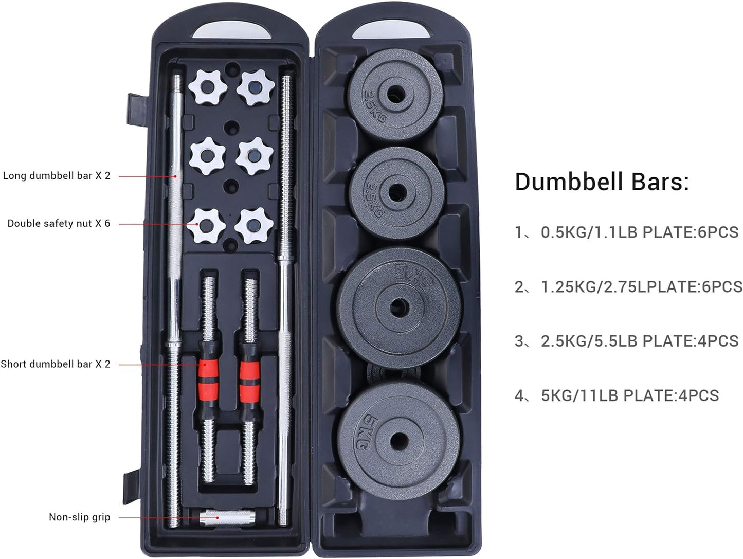 Adjustable Dumbbells, Barbell Weight Set, Dumbbell Set, Weights Adjustable 22/33/44/66/105 Lbs Home Gym 2 in 1, Anti-Slip Handle, All-Purpose, Office, Fitness