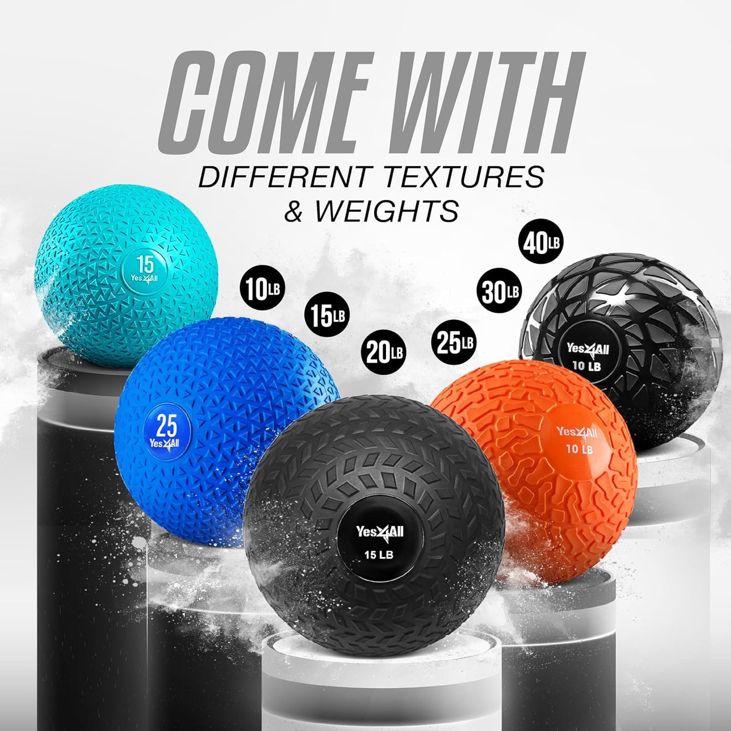 Slam Ball, 10-40Lb Medicine Ball, Durable PVC Sand Filled Workout Dynamic Weighted Balls for Exercise Core Strengthen